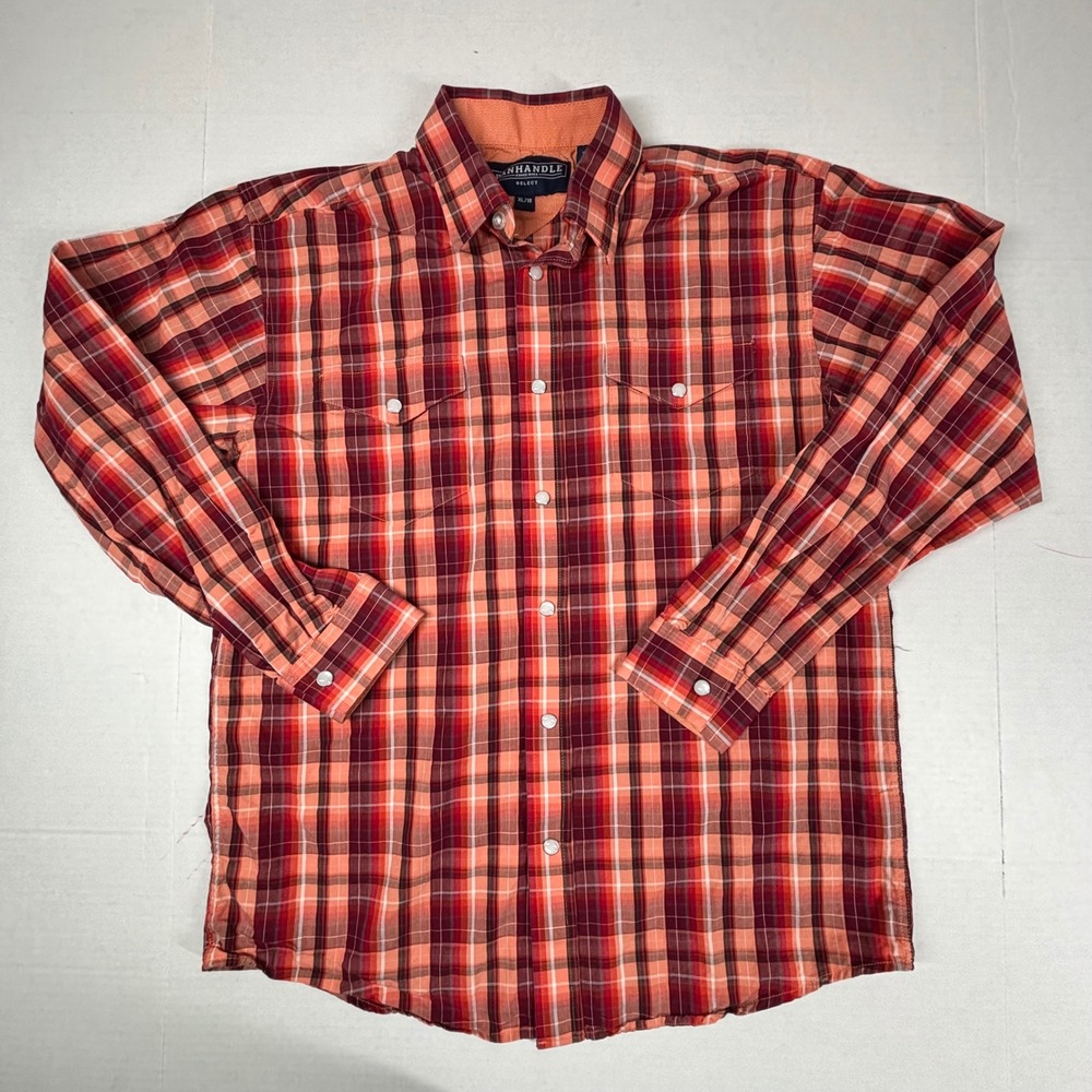 Panhandle‎ Slim Mens XL Plaid Pearl Snap Western Shirt Long Sleeve Cotton Rodeo